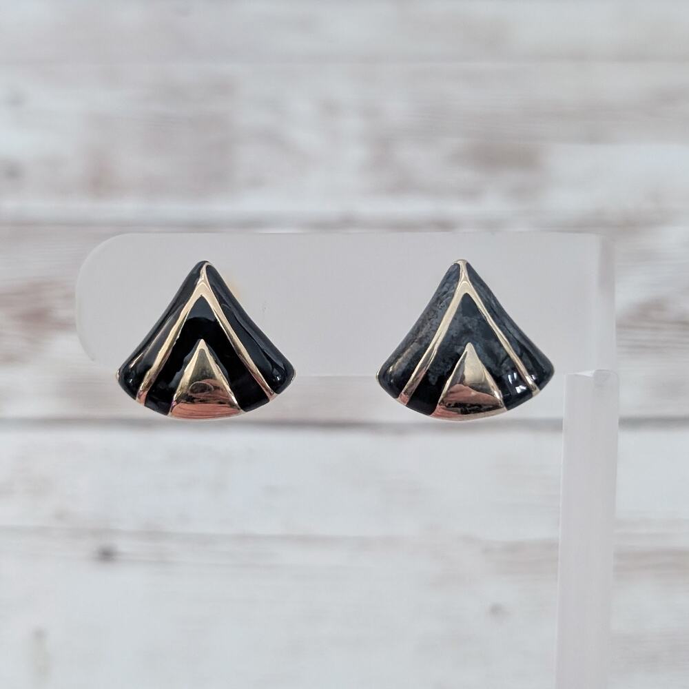 Vintage Avon Clip On Earrings Black & Gold Tone - Condition Issues